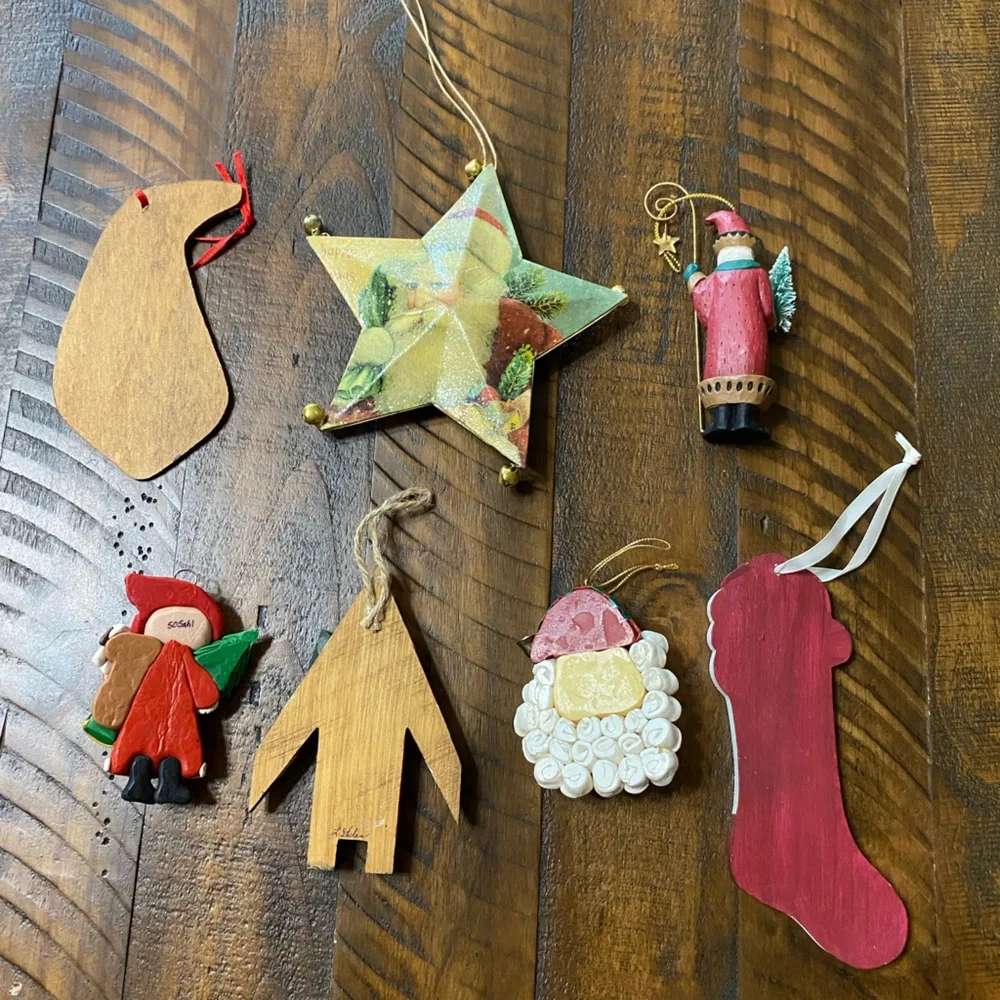 Variety of Christmas Santa Ornaments Lot of 7
